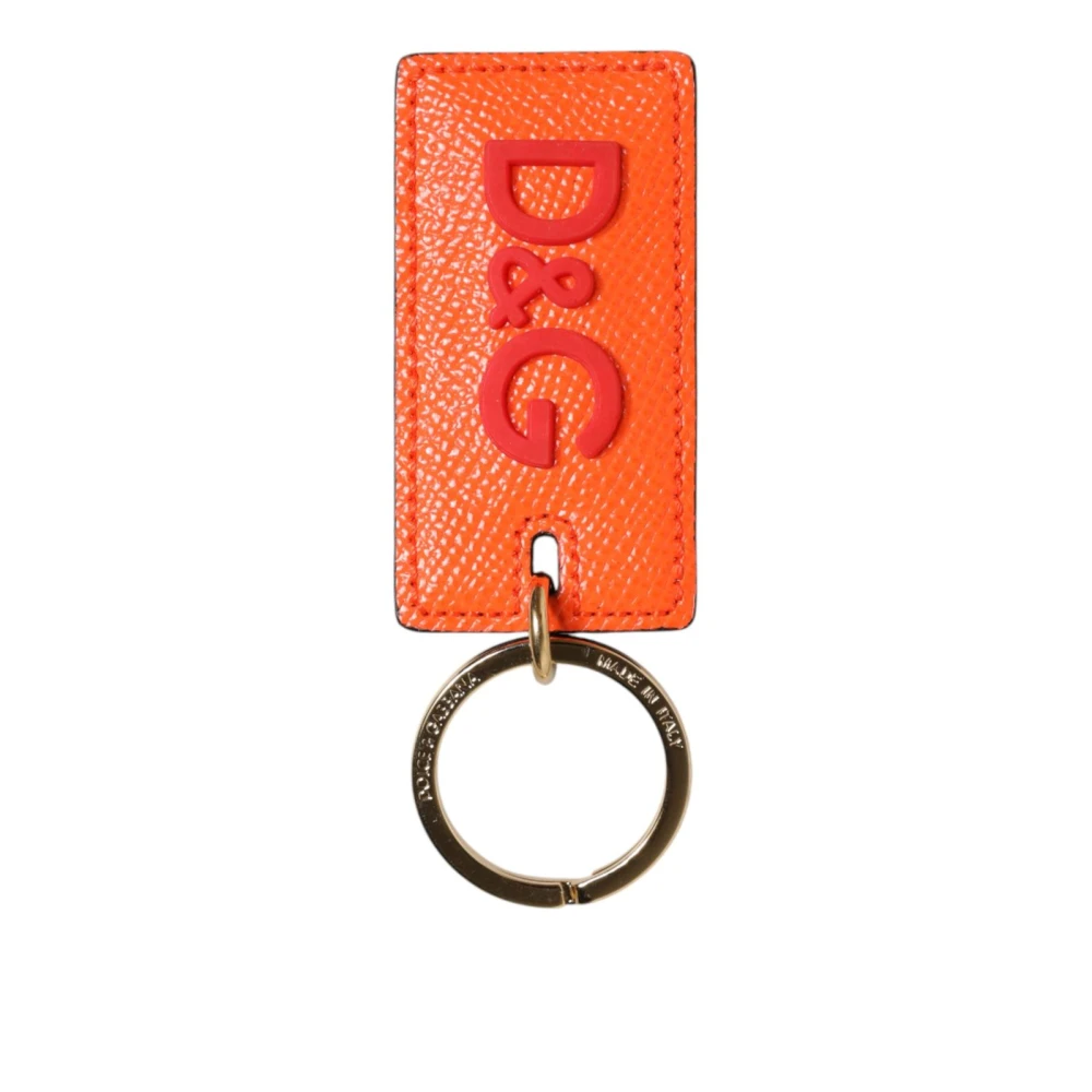 Dolce & Gabbana Unisex Orange Calf Leather Logo Metal Ring Keychain Keyring