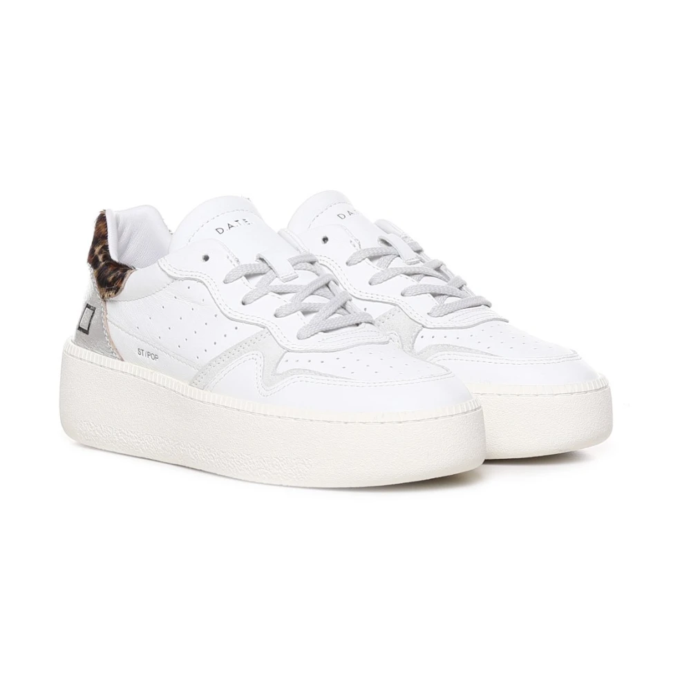 D.a.t.e. Witte leren sneaker met suède inzetstukken White Dames