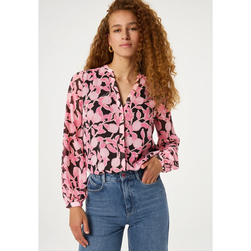 Fabienne Chapot Bloemenroze V-Hals Blouse Pink Dames