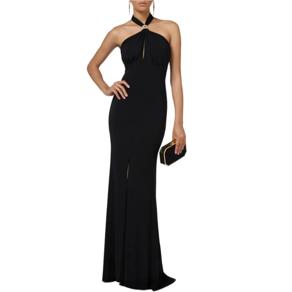 Elisabetta Franchi Rode Loper Jersey Jurk met Drapering Black Dames