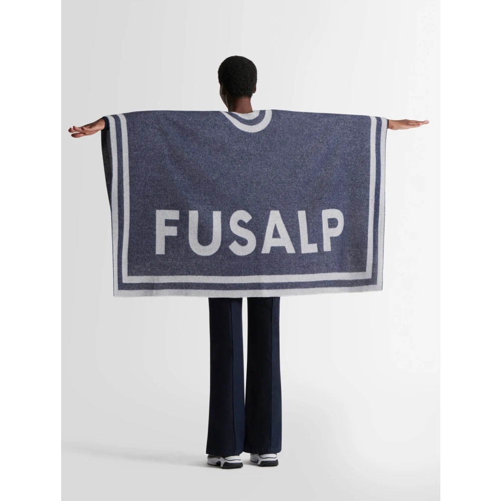 Fusalp Grafische Wol Poncho Blue Dames