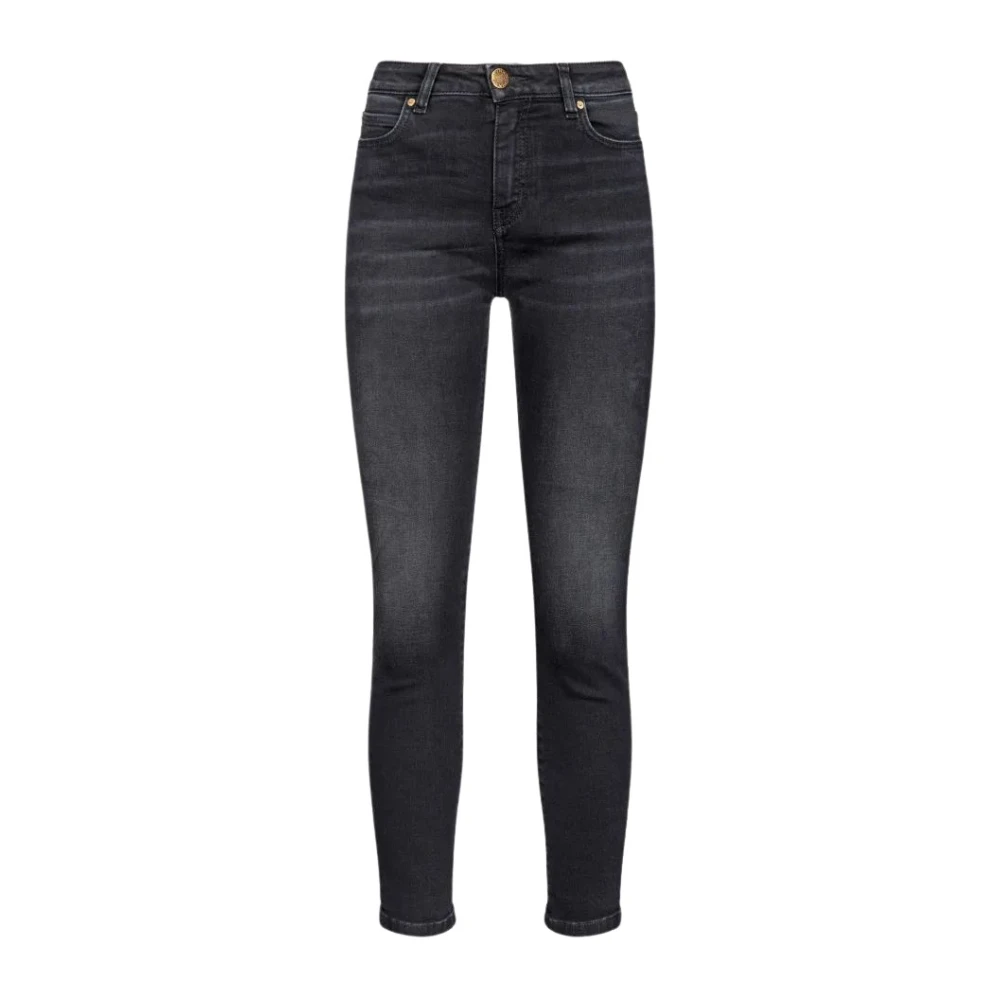 Pinko Zwarte Skinny-Fit Cropped Jeans met Love Birds Borduurwerk Black Dames