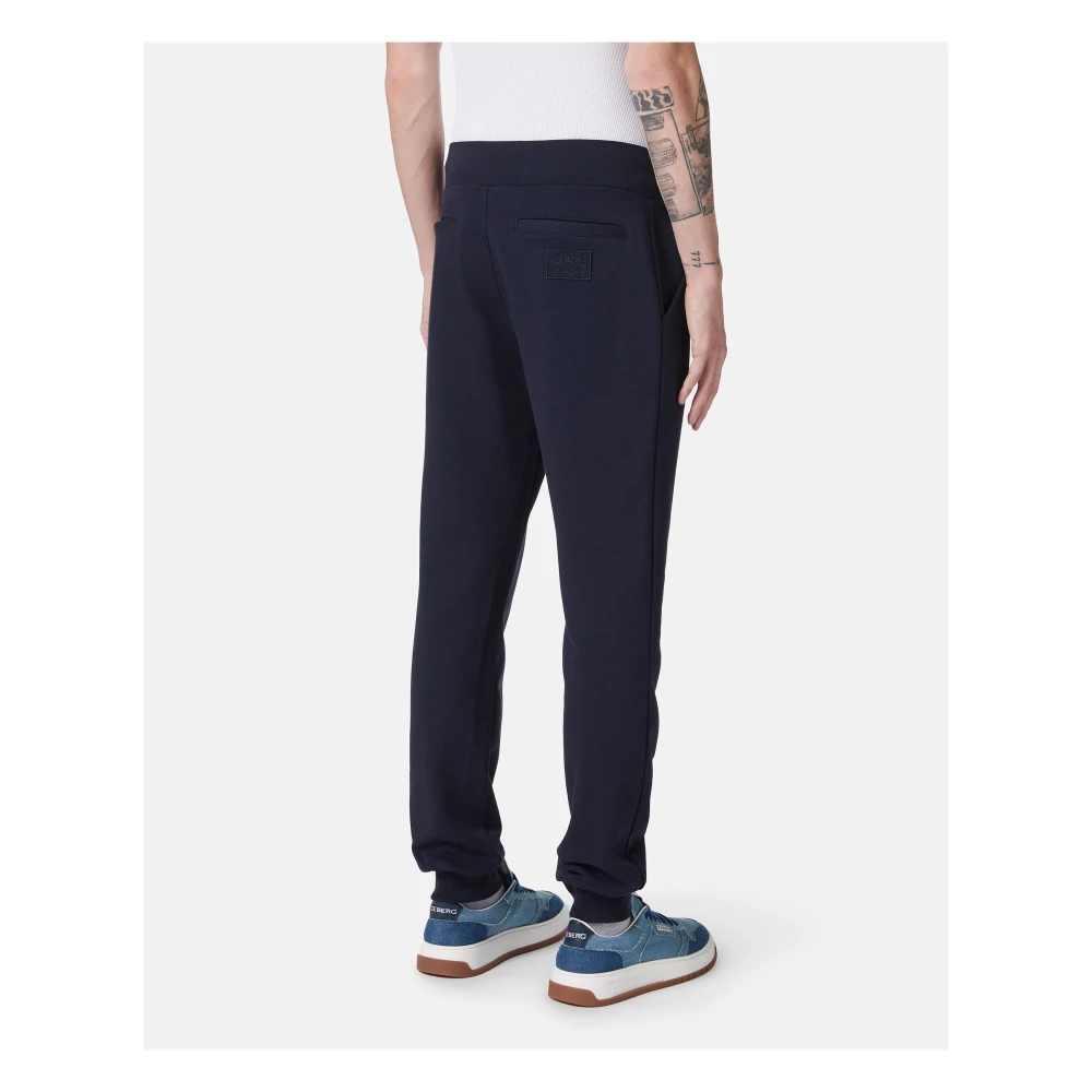 Iceberg Blauwe sweatpants van katoen met geborduurd embleem Blue Heren
