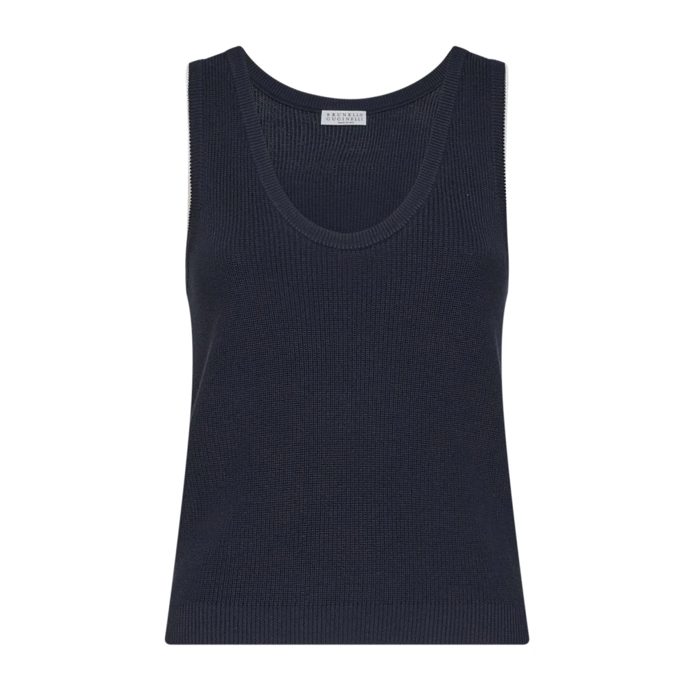 Brunello Cucinelli Blue Sleeveless Tops, Female, L, Cotton Ribbed Knit Top