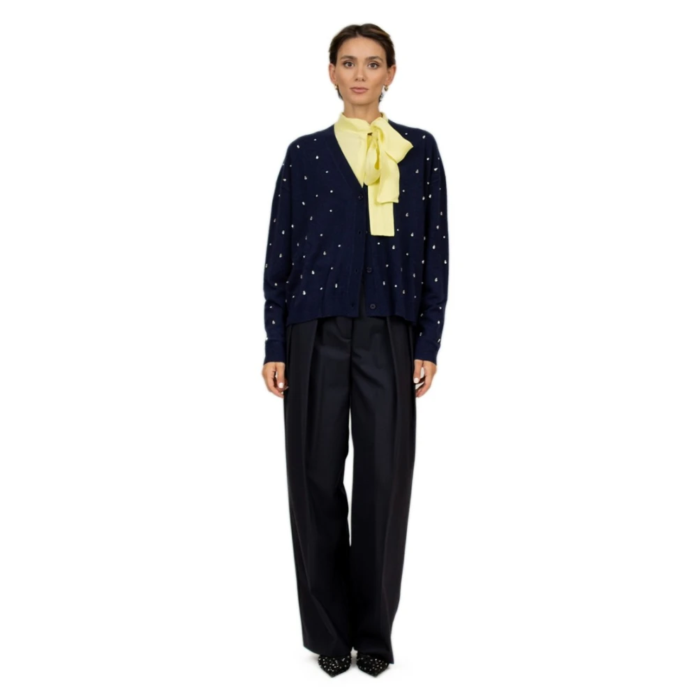 Semicouture Blauwe Cashmere Cardigan met Strass Detail Blue Dames