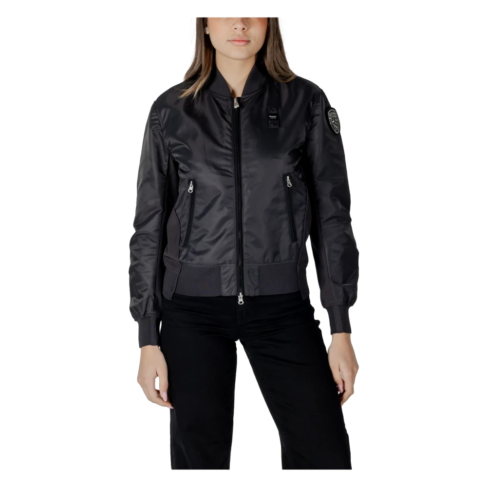 Blauer Zwarte Rits Blazer Lange Mouw Black Dames
