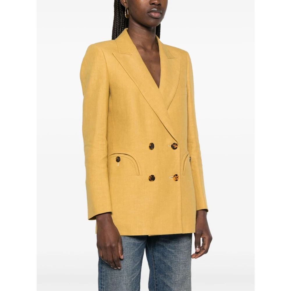 Blazé Milano Bruine Linnen Blazer Jas Yellow Dames