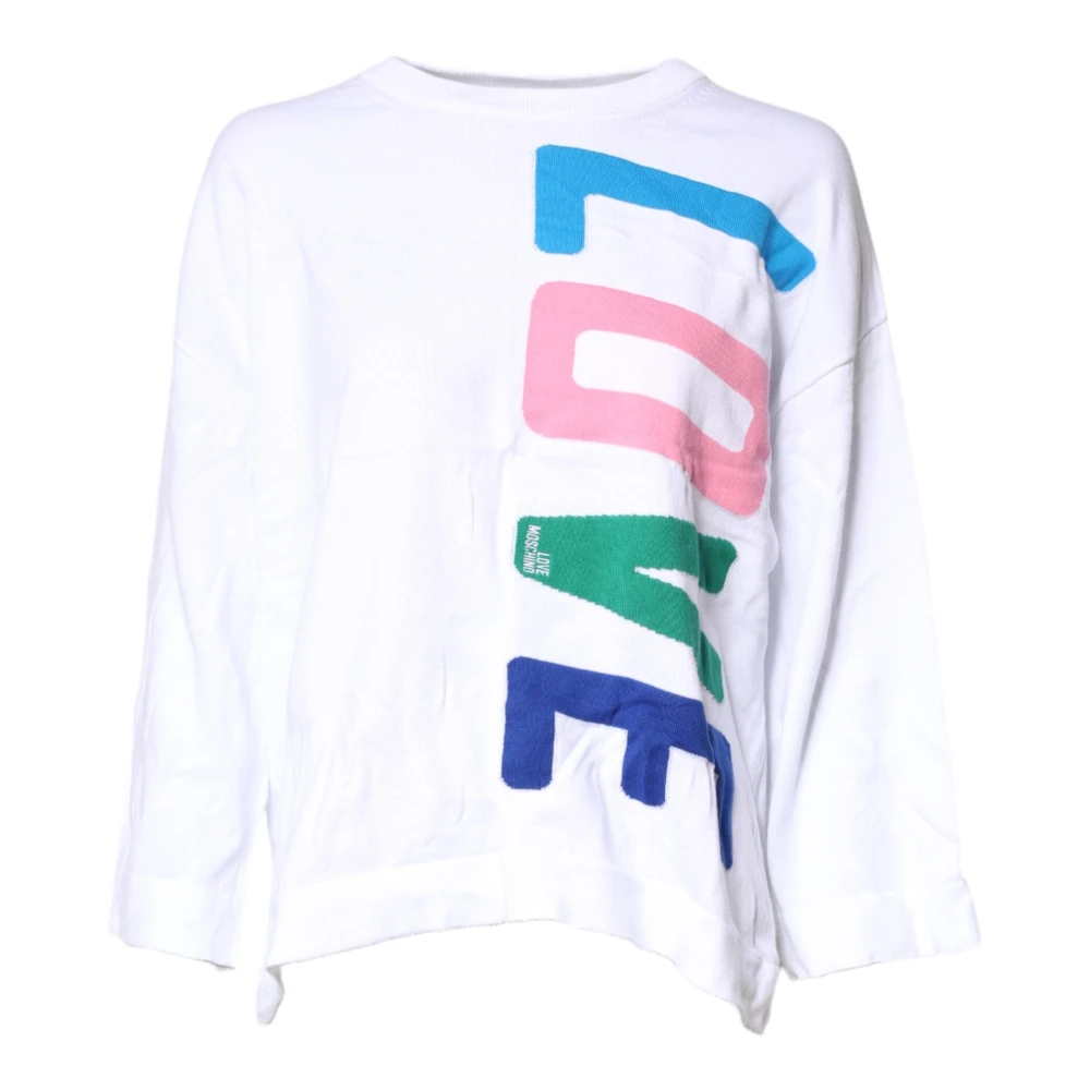 Love Moschino Vrouw Wit Tops Dames, M, Katoen, Te Sweatshirt Met Grafische Print En Lange Mouwen Van Katoen