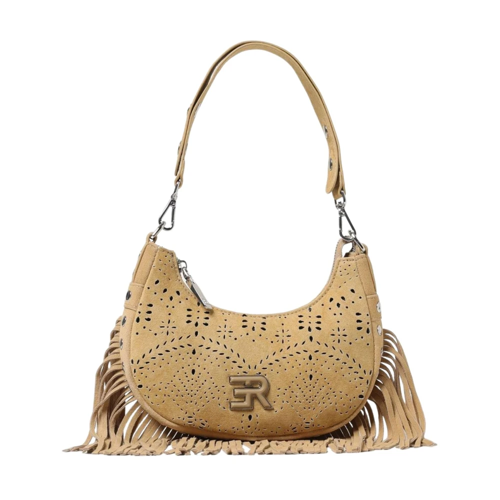 Ermanno Scervino Women's Beige Laser Cut Fringe Handbag