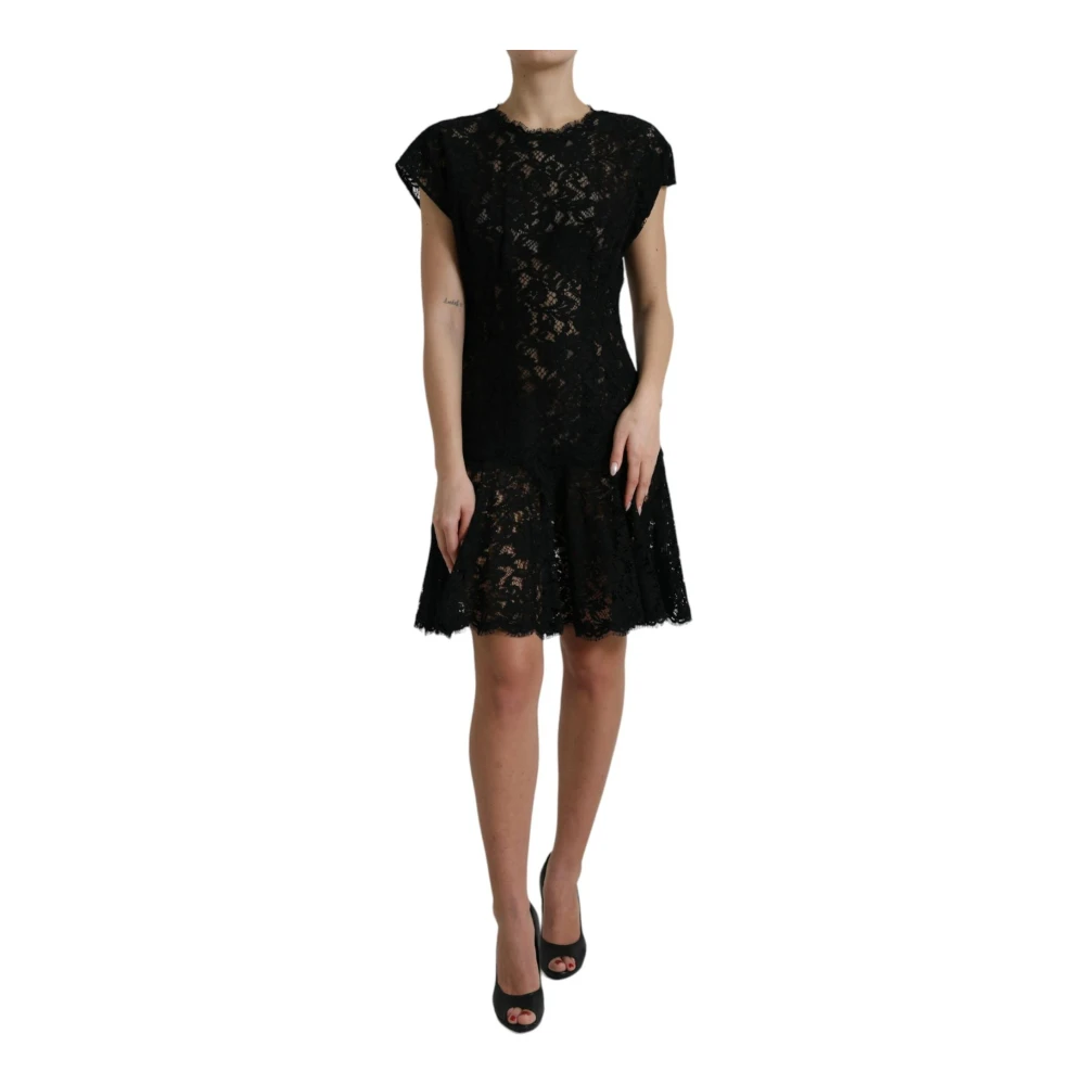 Dolce & Gabbana Women's Black Short Dresses, S, Floral Lace A-Line Mini Dress