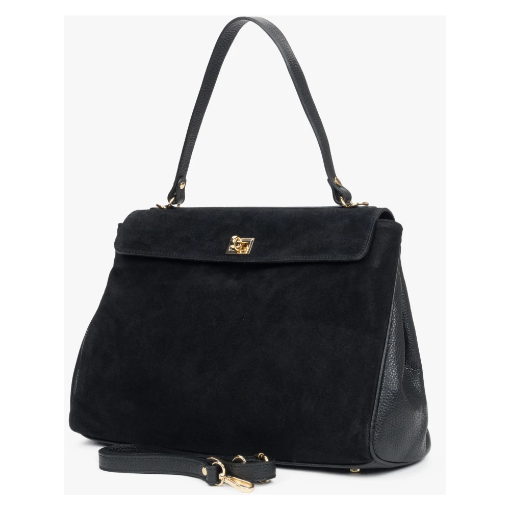 Estro Zwarte Satchel Handtas voor vrouwen gemaakt van Premium Italiaans Echt Velours Black Dames