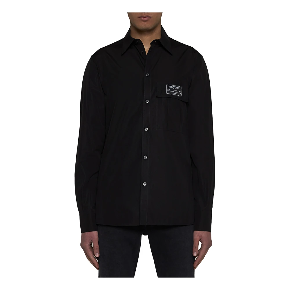 Dolce & Gabbana Zwarte Katoenen Shirt Logo Patch Black Heren