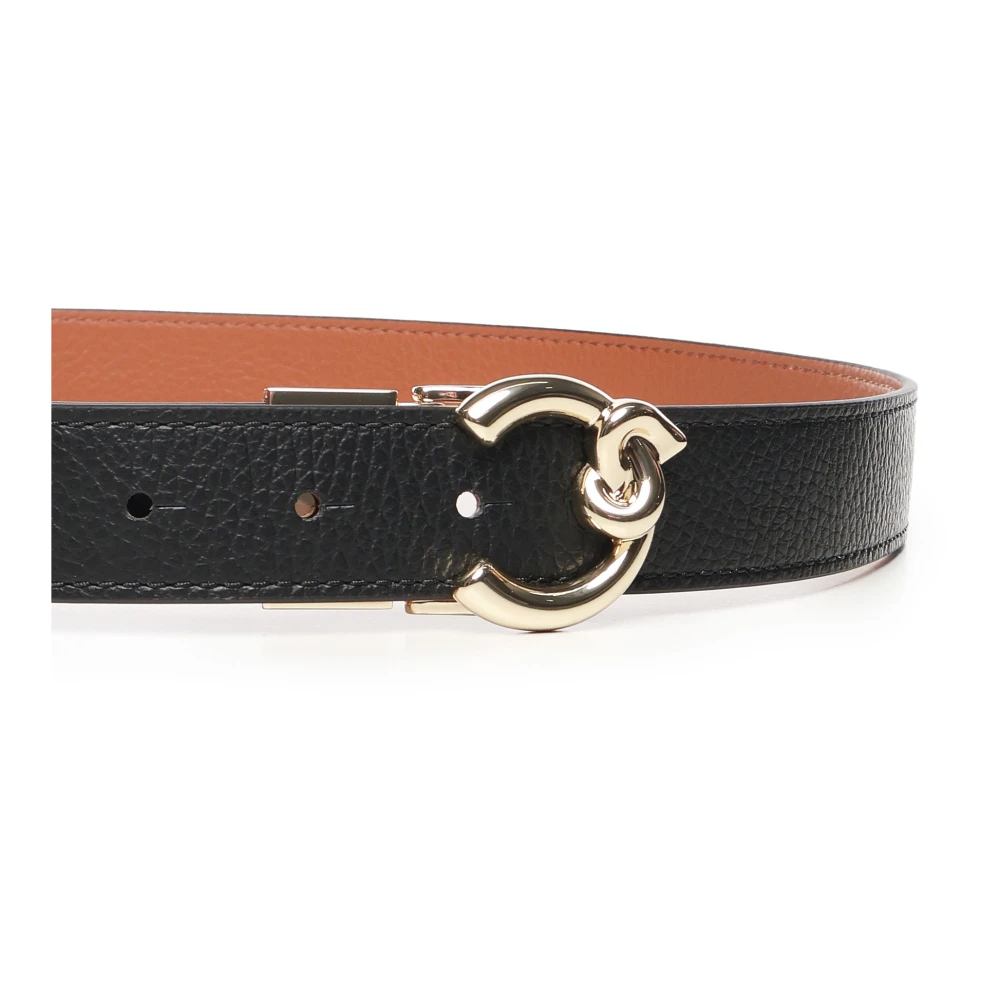 Coccinelle Omkeerbare leren riem met gouden gesp Black Dames