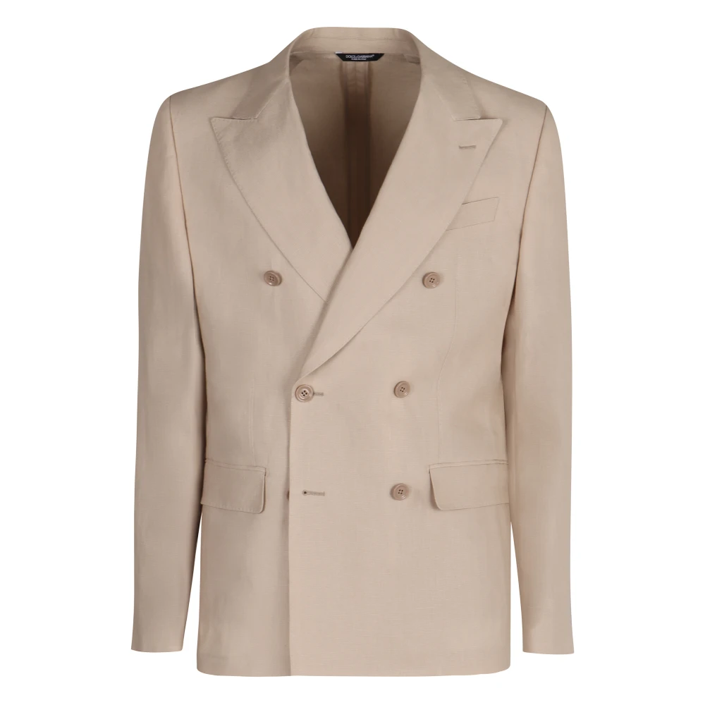 Dolce & Gabbana Men's Beige Linen Lapel Collar Jacket