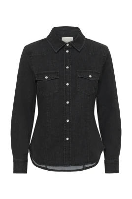 Svart Denim Skjorta med Fickor
