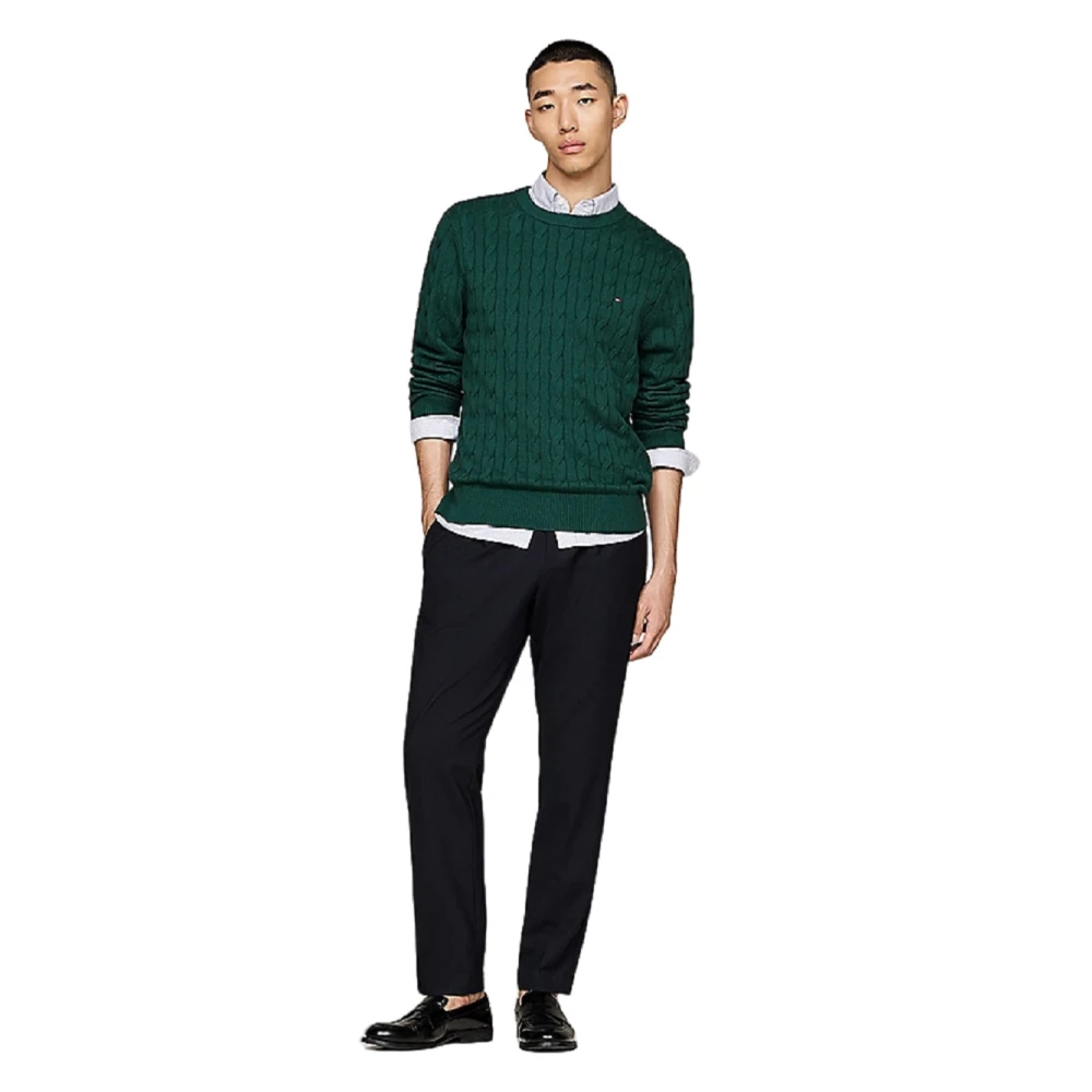 Tommy Hilfiger Groene Chain-Knit Crew Neck Sweater Green Heren