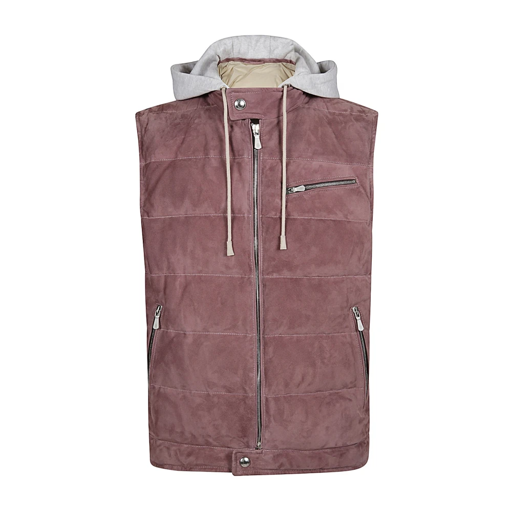 Eleventy Suede Hooded Gewatteerde Sportieve Gilet Red Heren