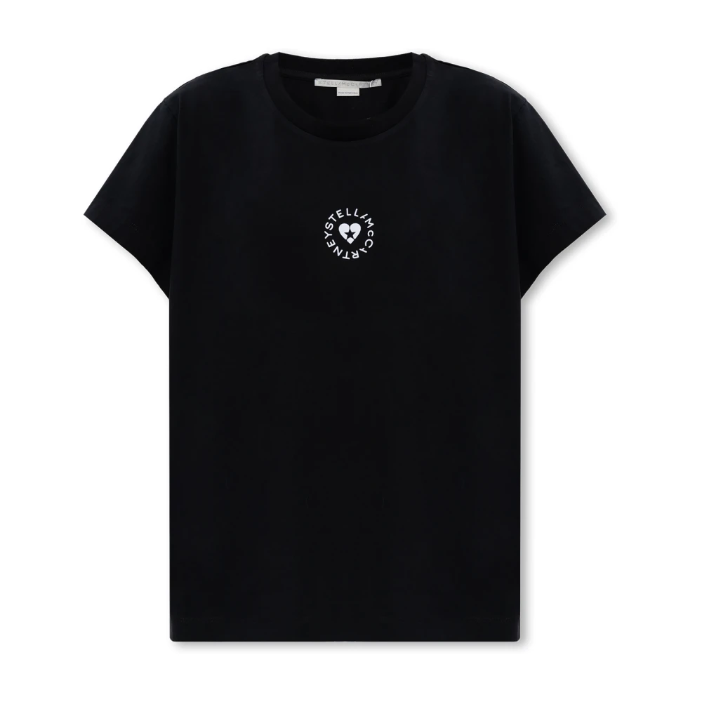 Stella Mccartney Zwarte Katoenen T-shirt met Ronde Kraag Black Dames