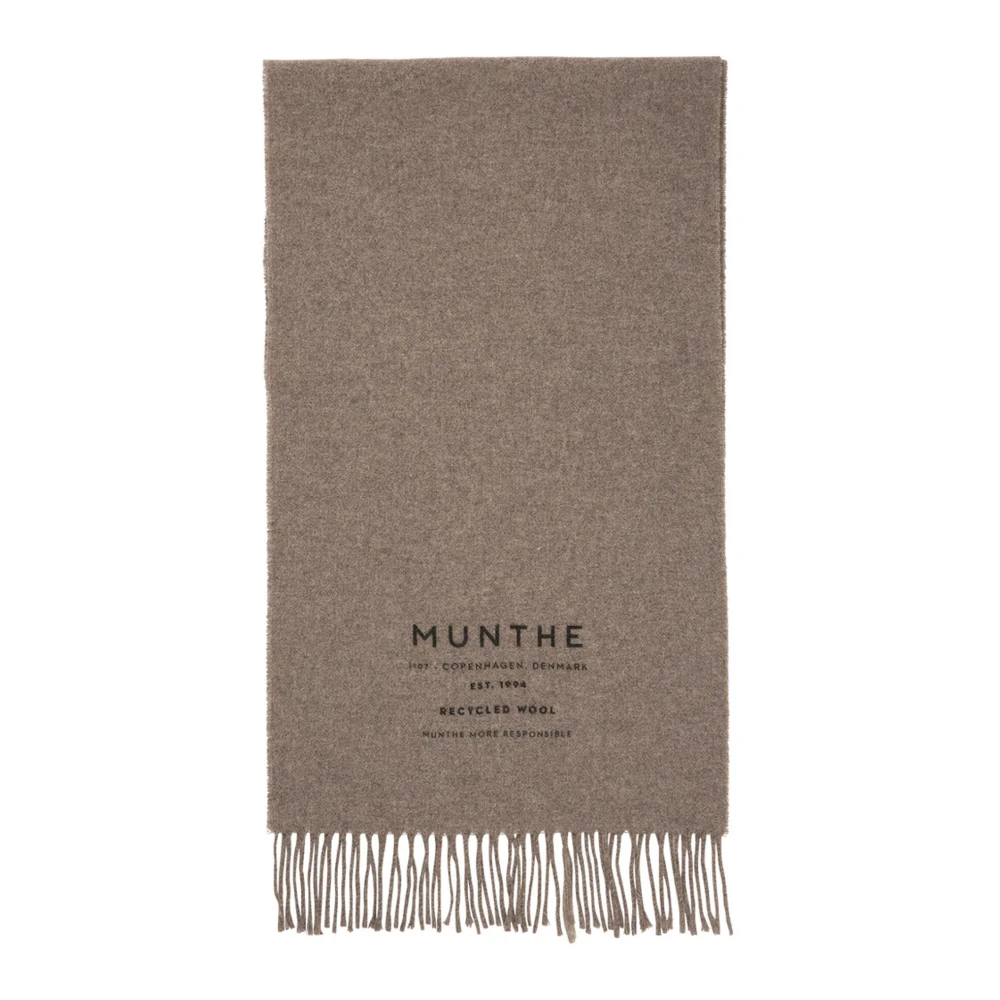 Munthe Zachte Wollen Sjaal met Franjes en Logoprint Beige Dames