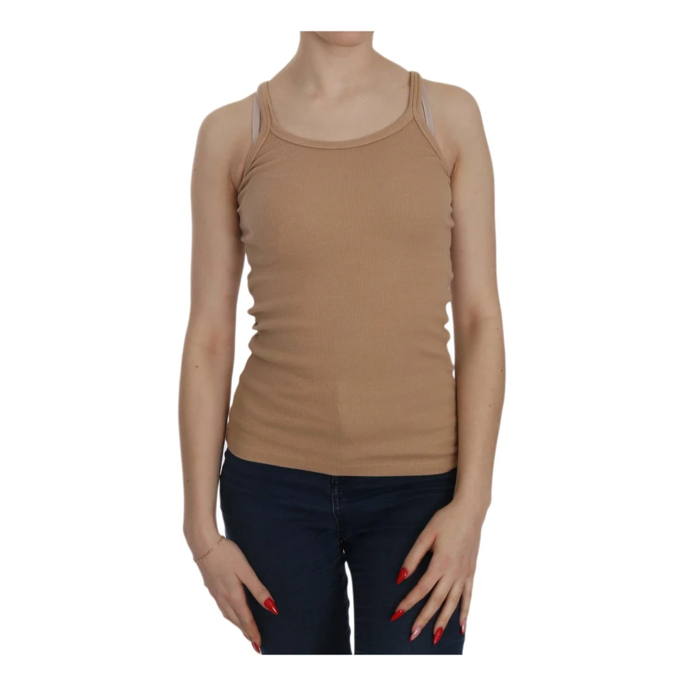 Pink Memories Beige Tanktop met Spaghettibandjes Beige Dames