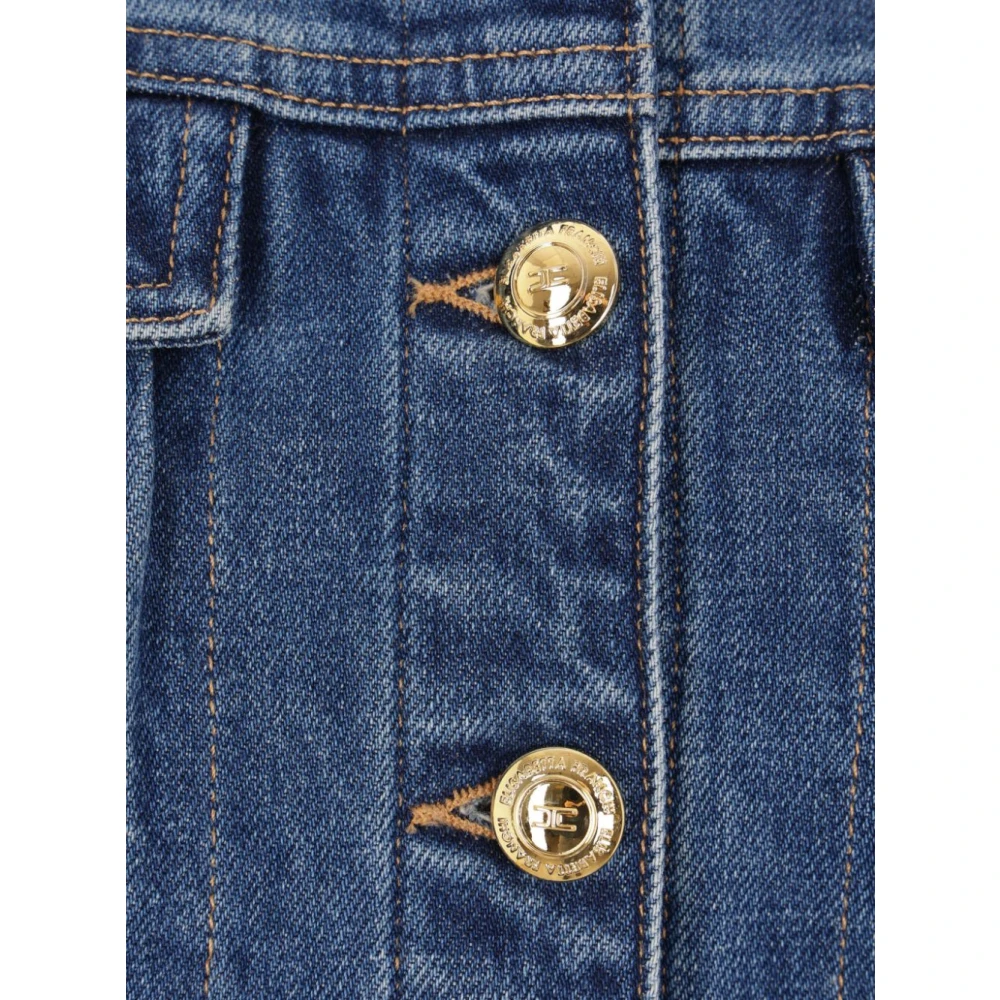 Elisabetta Franchi Blauwe Katoenen Jeansjas met Kraag Blue Dames