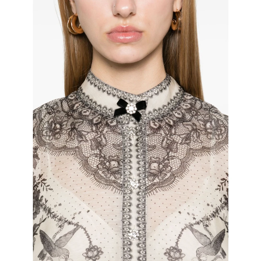 Zimmermann Kristalversierd Grafisch Print Shirt Beige Dames