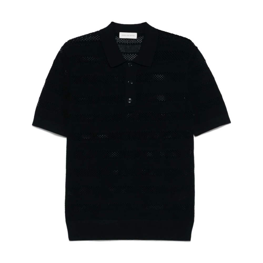 Dries Van Noten, Topp, Herr, M, Blå pikétröja med knappar fram