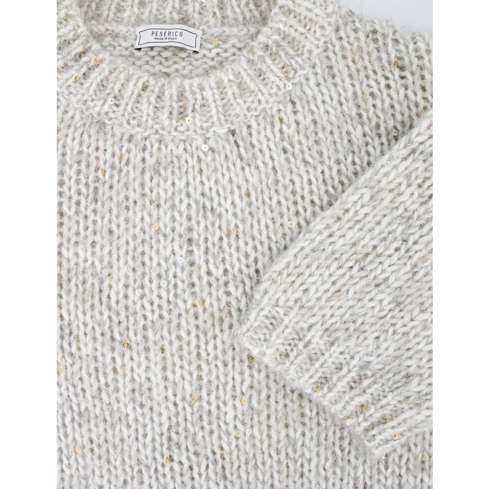 PESERICO Paillet Crew Neck Sweater Gray Dames