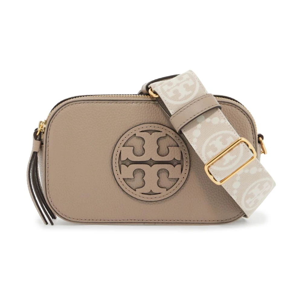 TORY BURCH Gestructureerde Leren Mini Crossbody Tas Gray Dames