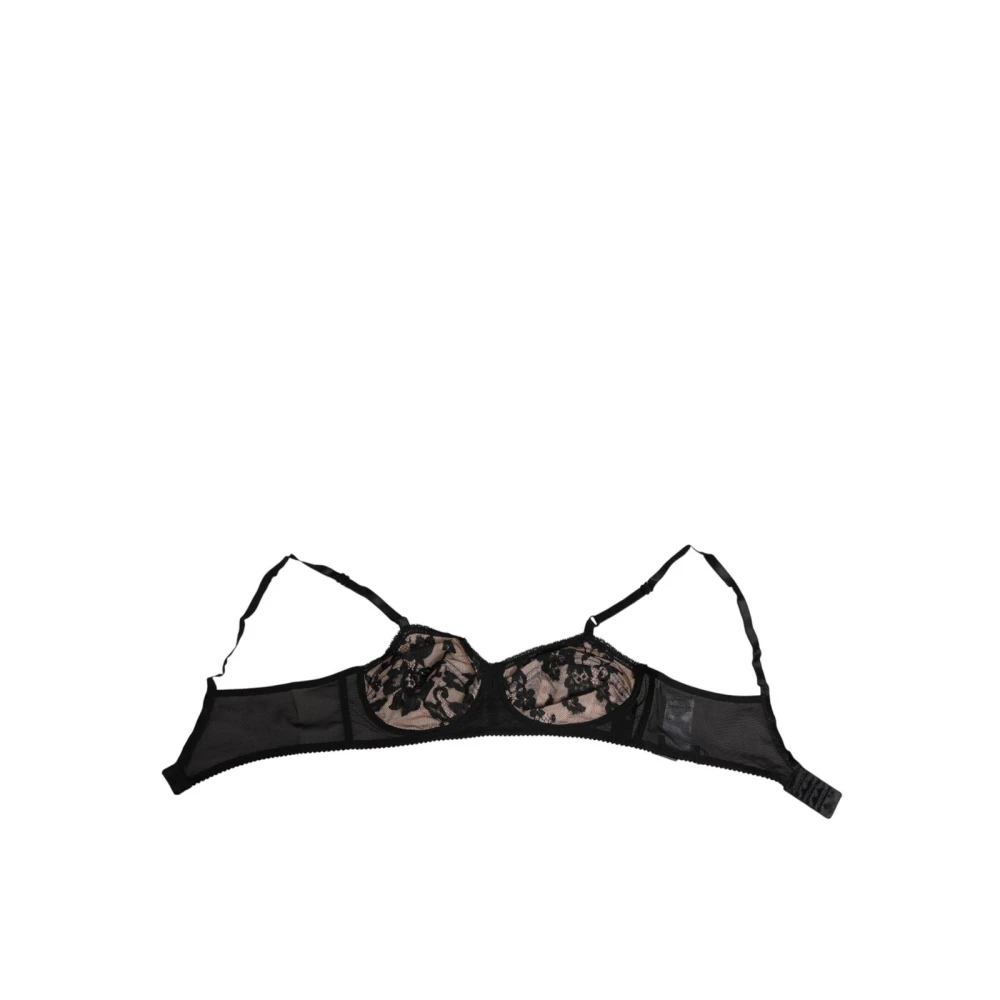 Dolce & Gabbana Women's Multicolor Bras, S, Black Nude Floral Lace Sheer Bra