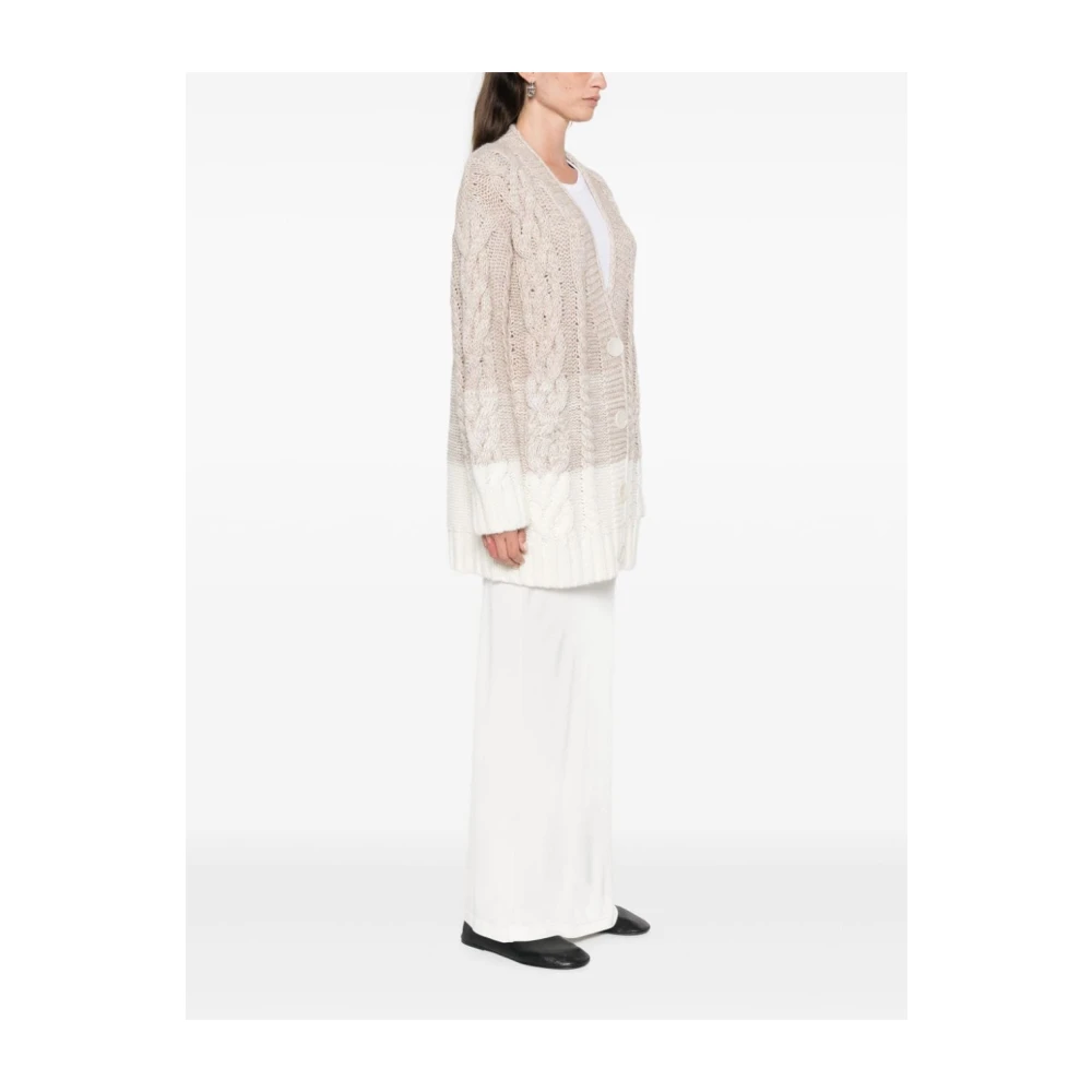 Liu Jo Grijze Gebreide Cardigan Sweater Aw24 Beige Dames