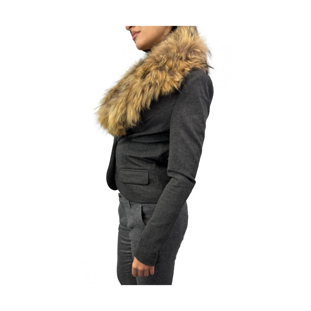 Fracomina Grijze knoopjas met afneembare nepbont Gray Dames