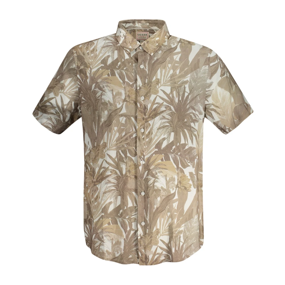 Guess Korte Mouw Patroon Shirt Heren Beige Heren
