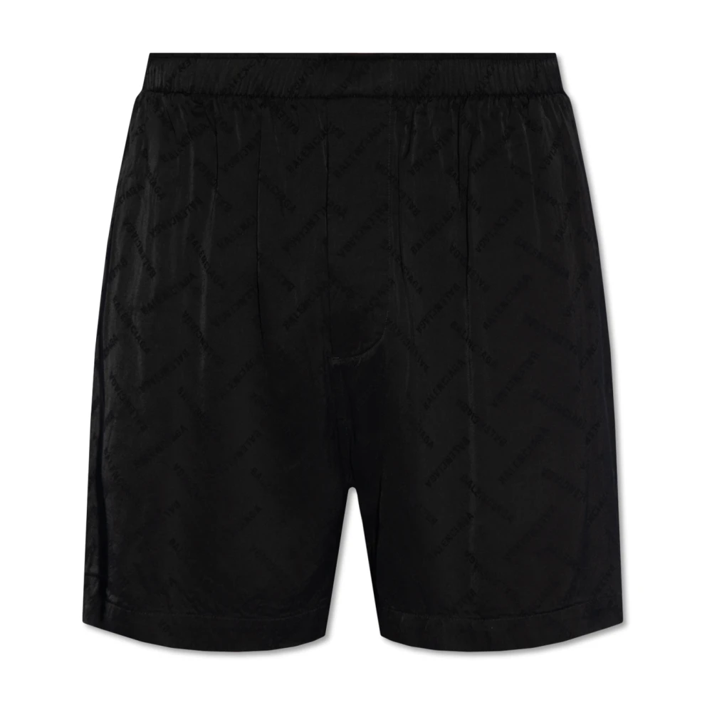 Balenciaga Satijnen shorts met logo Black Heren