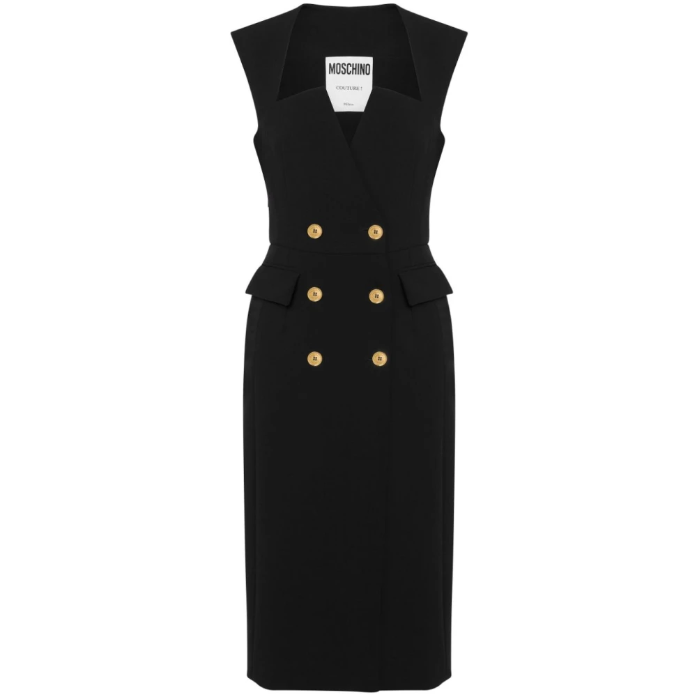 Moschino Zwarte Wrap Jurk Gouden Knopen Black Dames