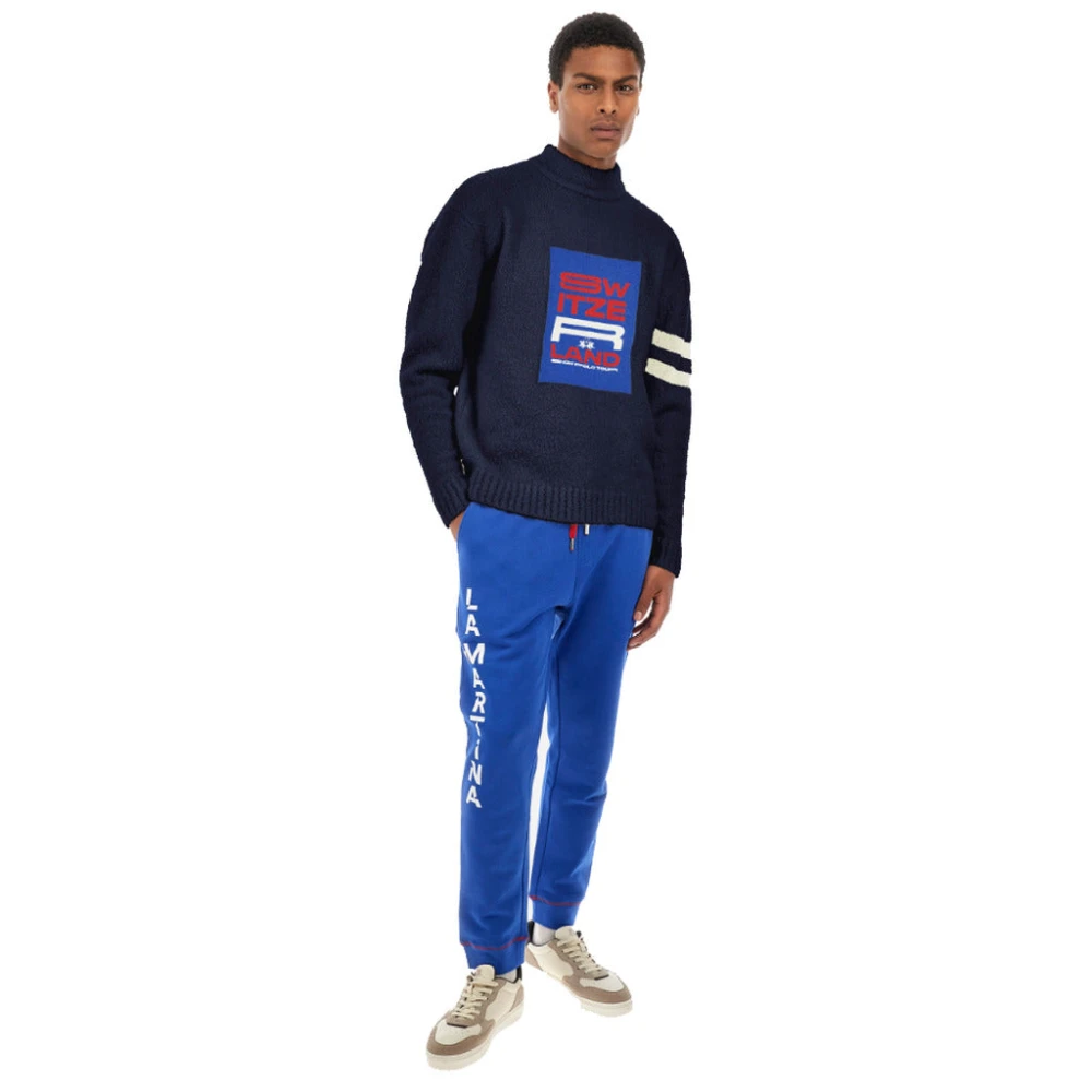 LA MARTINA Geborduurde Wollen Mix Coltrui Blue Heren