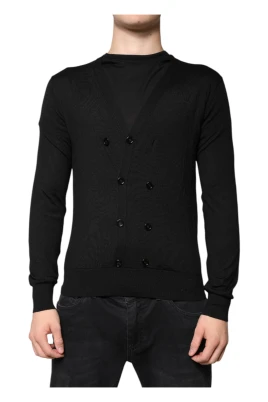 Svart Cashmere Kofta med Knappar