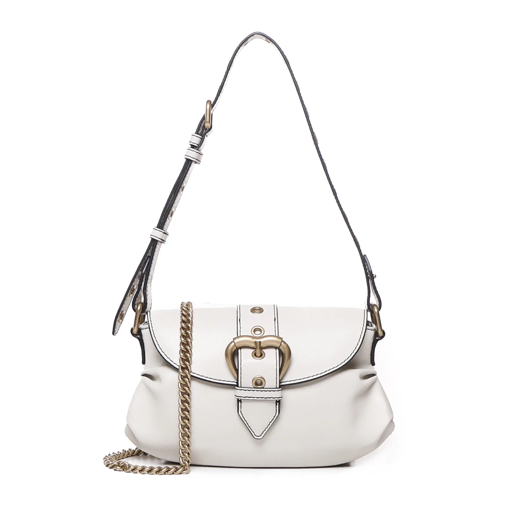 pinko Hartvormige Leren Tas met Flap Sluiting White Dames