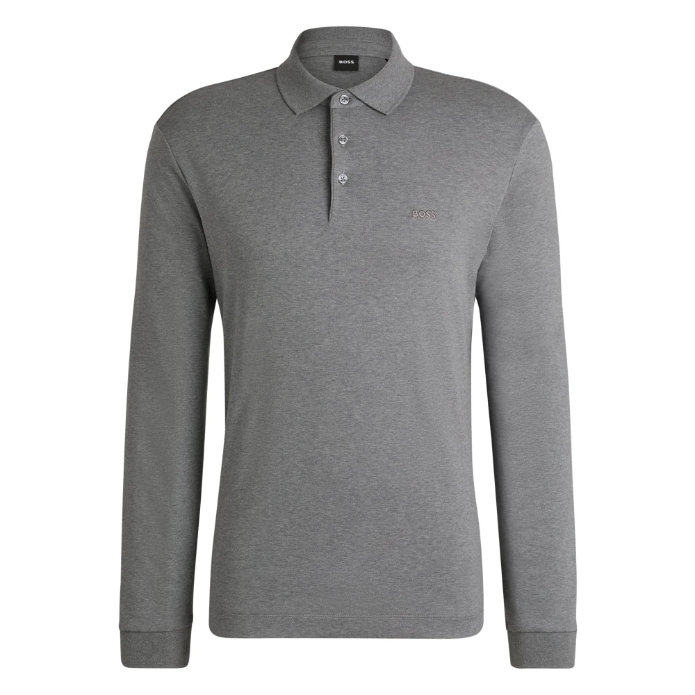 Boss Organisch Katoenen Longsleeve met Platte Gebreide Kraag Gray Heren