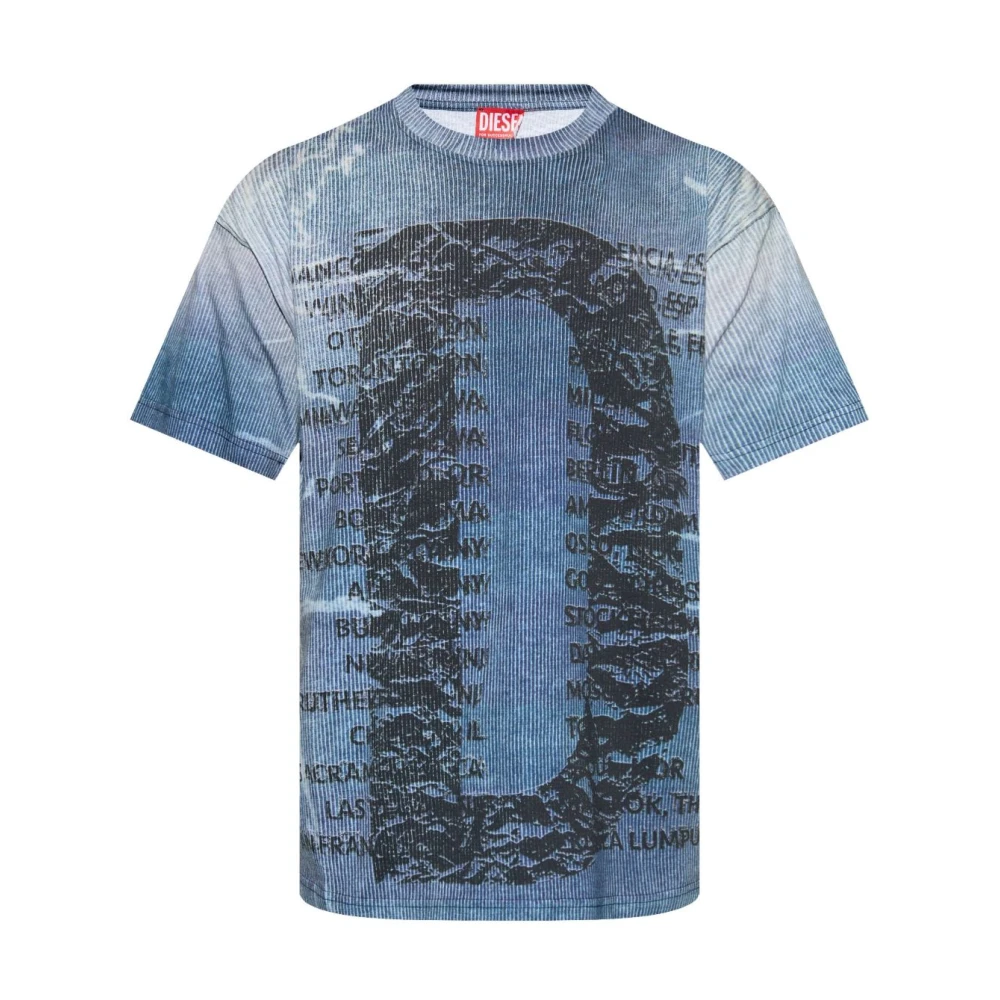 Diesel Blå Logo Print Crew Neck Tee Blue, Herr