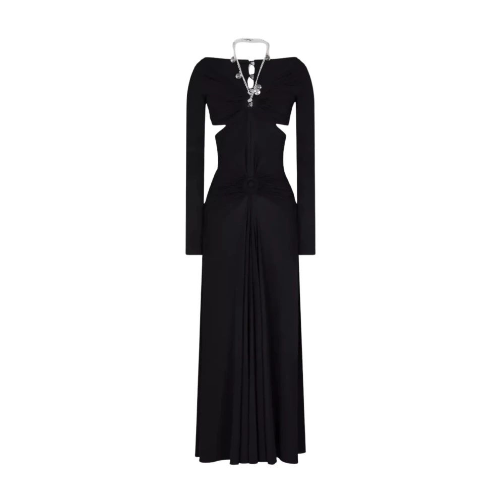 Paco Rabanne Zwarte Maxi Jurk met V-Hals Black Dames