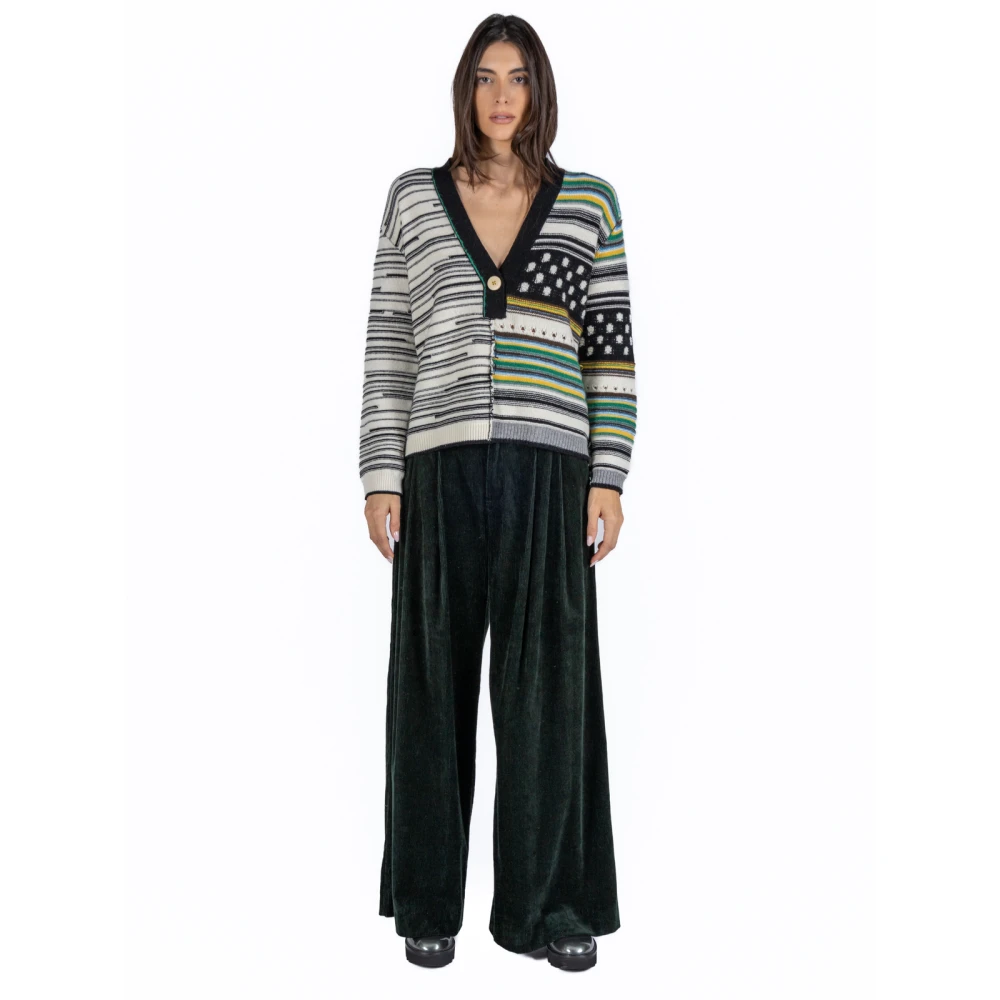 Phisique du Role Multicolor Jacquard Gebreide Trui met V-hals Multicolor Dames
