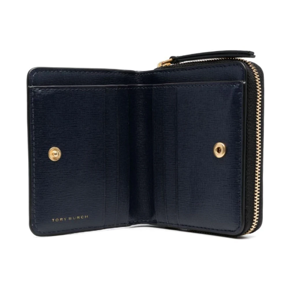 TORY BURCH Zwarte leren portemonnee met meerdere vakken Black Dames