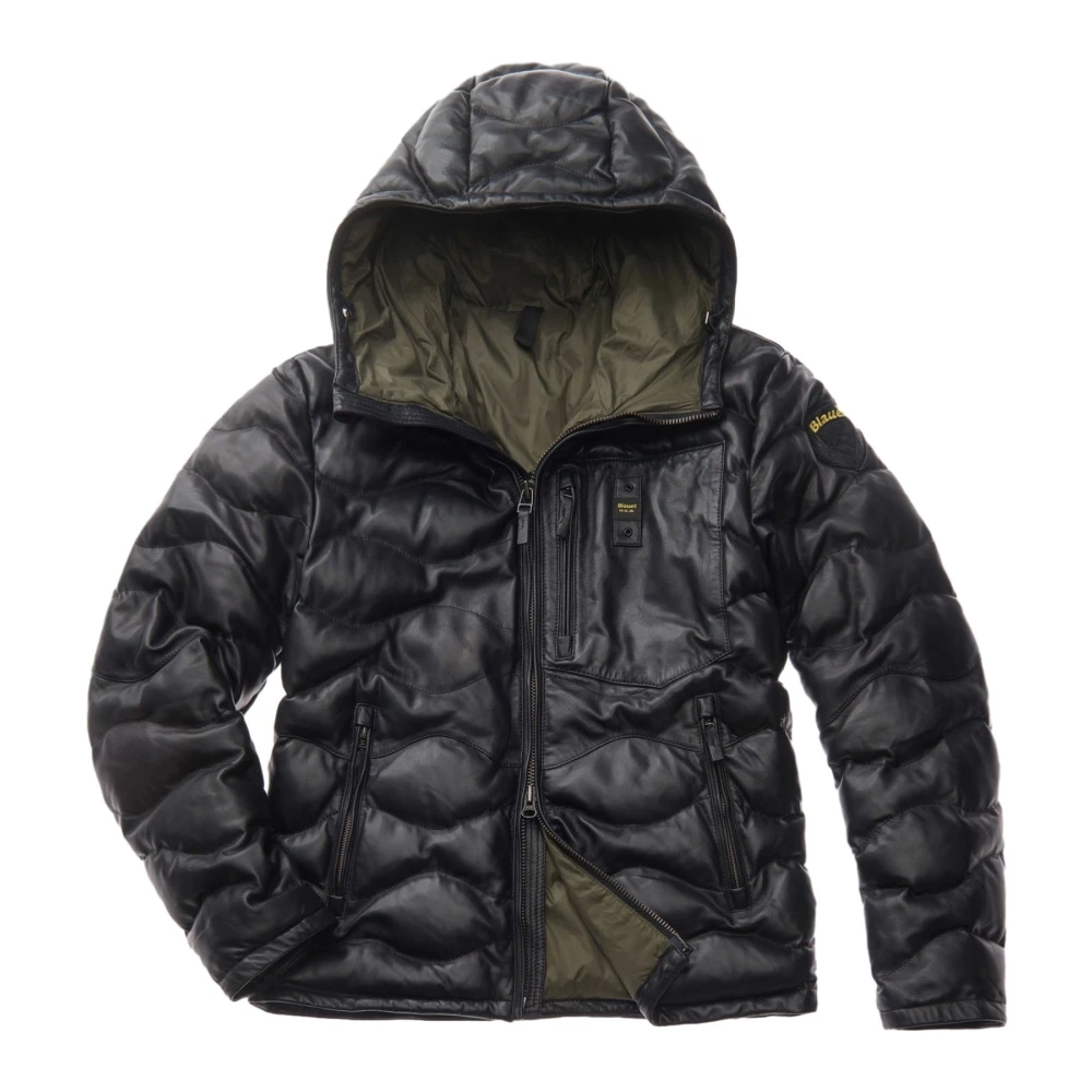 Blauer Leren jas met ritssluiting Black Heren