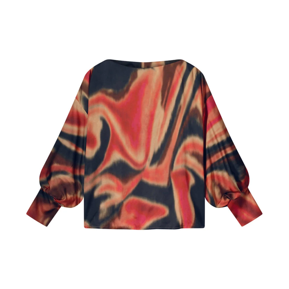 Summum Woman Batwing Sleeve Blurry Print Top Multicolor Dames