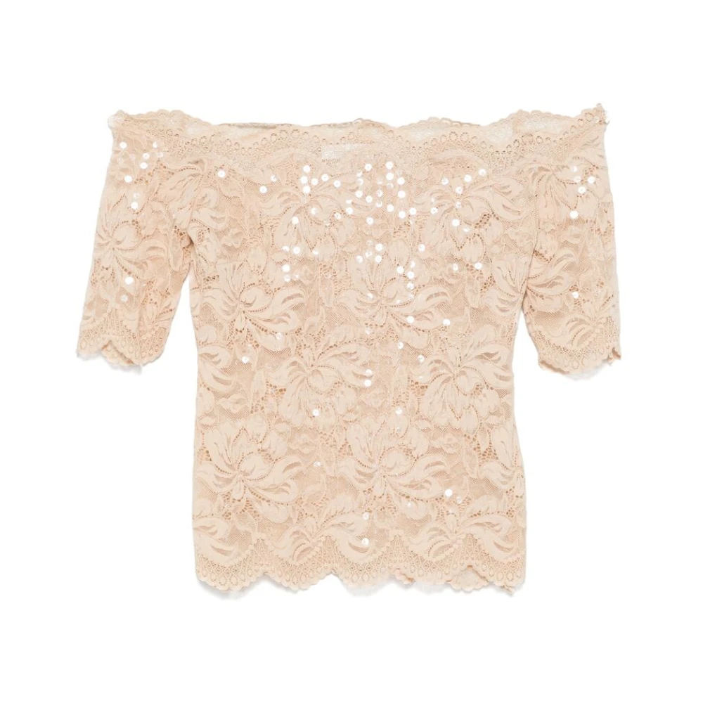 Paco Rabanne Lichtbeige Bloemenkanten Blouse Beige Dames
