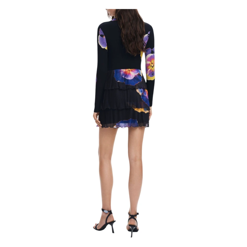 Desigual Bloemen Lange Mouw Zwarte Jurk Black Dames