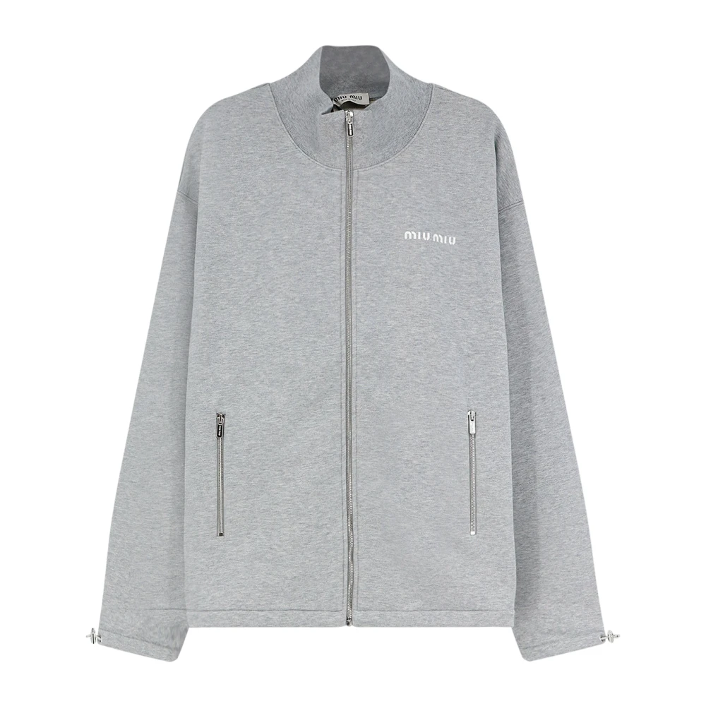 Miu Miu Mujer Gris - Sudadera Con Cremallera De Felpa De Algodón - Sweatshirts & Hoodies - M