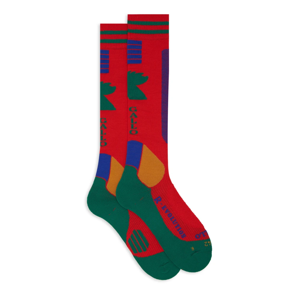 Gallo Lange unisex rode skisokken met zigzag motief Multicolor Unisex