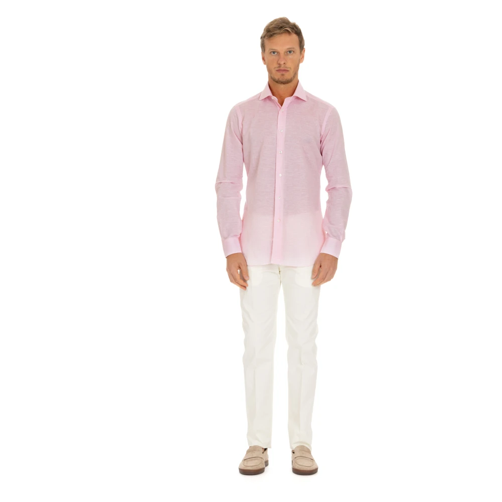 Barba Roze Linnen-Katoen Culto Shirt Pink Heren